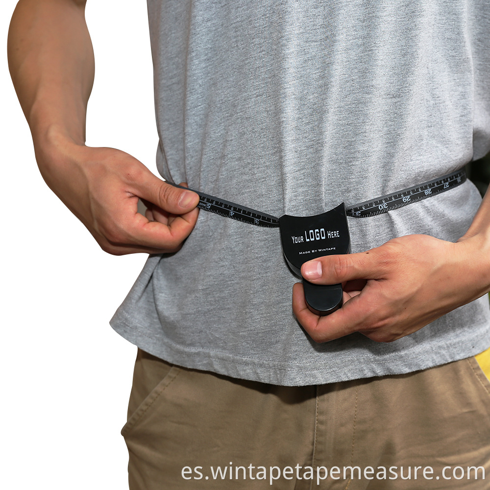 Nuevo diseño 1,5 m / 60 pulgadas juego de cinta métrica corporal imprimible pinza de grasa corporal negra regalos promocionales cinta métrica corporal con su logotipo
